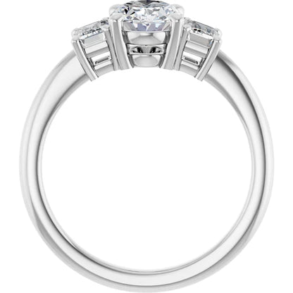 Oval White Gold Tri Stone Lab Diamond Engagement Ring