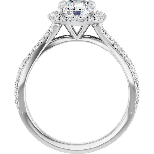 Round Brilliant White Gold Twist Band Halo Lab Diamond Engagement Ring  