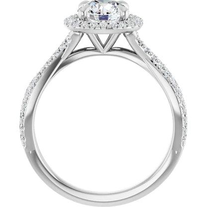 Round Brilliant White Gold Twist Band Halo Lab Diamond Engagement Ring  