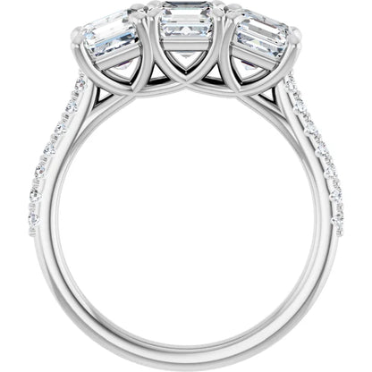Asscher White Gold Tri Stone Lab Diamonds Engagement Ring 