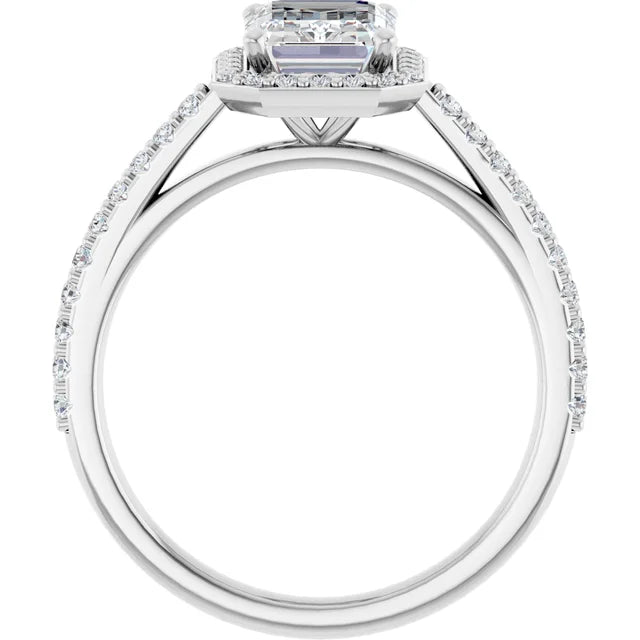 Emerald White Gold Halo Lab Diamond Engagement Ring 