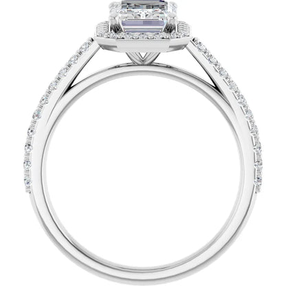 Emerald White Gold Halo Lab Diamond Engagement Ring 