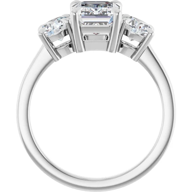 Emerald White Gold Tri Stone Lab Diamond Engagement Ring 