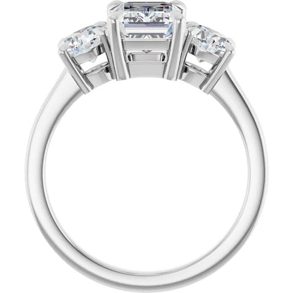 Emerald White Gold Tri Stone Lab Diamond Engagement Ring 