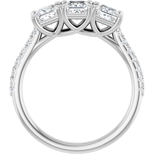 Princess White Gold Tri Stone Lab Diamonds Engagement Ring 