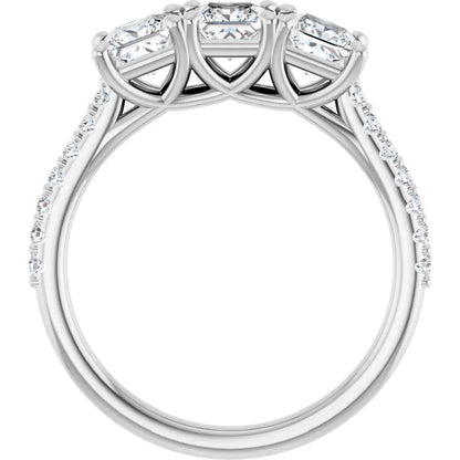 Princess White Gold Tri Stone Lab Diamonds Engagement Ring 