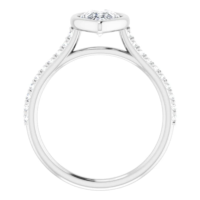 Pear White Gold Bezel Pave Lab Diamond Engagement Ring 