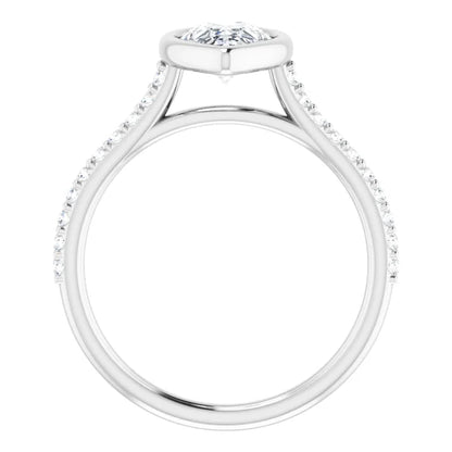 Pear White Gold Bezel Pave Lab Diamond Engagement Ring 