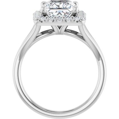 Princess White Gold Halo Solitaire Split Band Lab Diamond Engagement Ring 