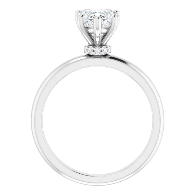 Heart Cut White Gold Low Hidden Halo Solitaire Engagement Ring
