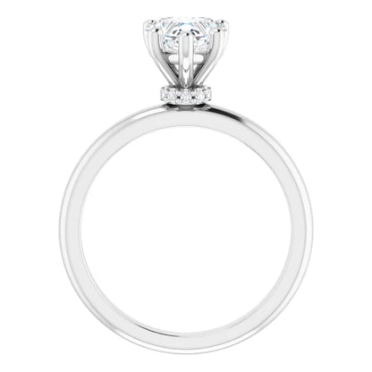 Heart Cut White Gold Low Hidden Halo Solitaire Engagement Ring