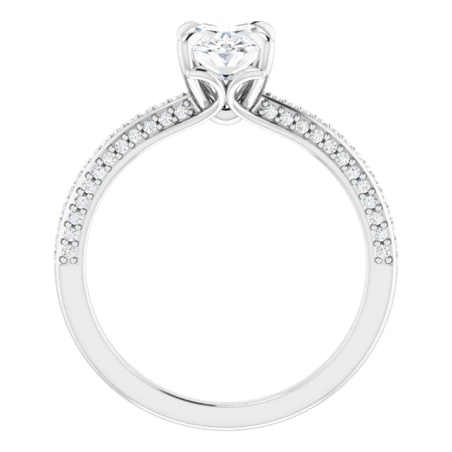 Oval White Gold Pave Lab Diamond Engagement Ring 