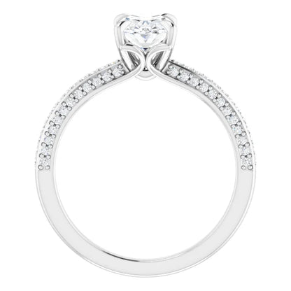 Oval White Gold Pave Lab Diamond Engagement Ring 