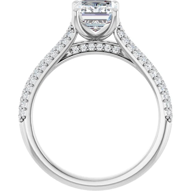 Emerald White Gold Pave Lab Diamond Engagement Ring 
