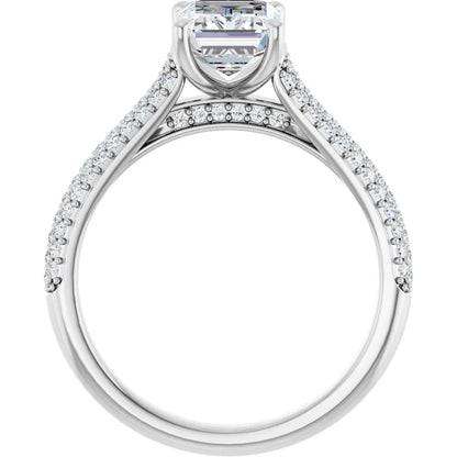 Emerald White Gold Pave Lab Diamond Engagement Ring 