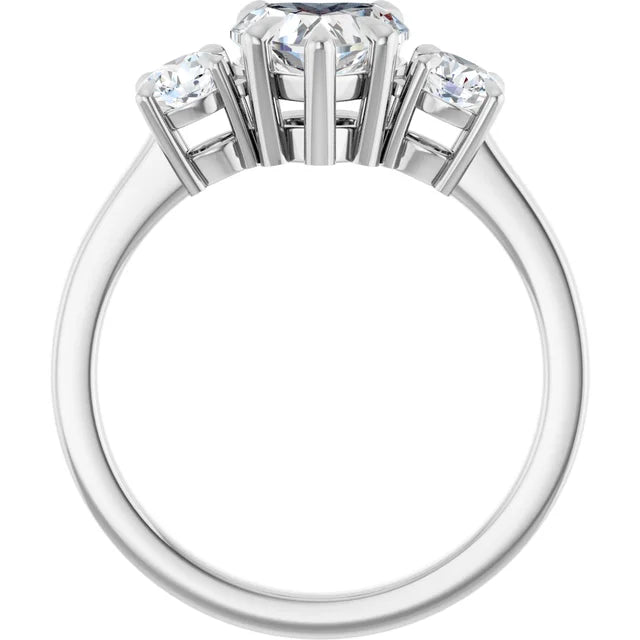 Heart White Gold Tri Stone Lab Diamond Engagement Ring 