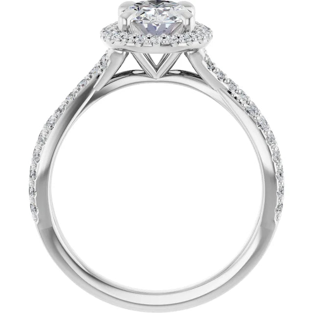 Oval White Gold Twist Band Halo Lab Diamond Engagement Ring  