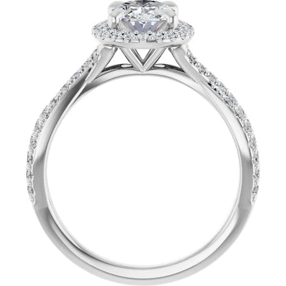 Oval White Gold Twist Band Halo Lab Diamond Engagement Ring  