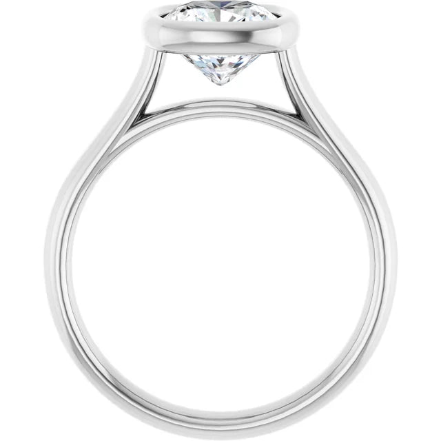 Cushion White Gold Bezel Solitaire Lab Diamond Engagement Ring 