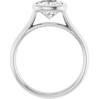 Cushion White Gold Bezel Solitaire Lab Diamond Engagement Ring 