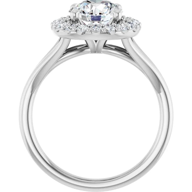 Round Brilliant White Gold Halo Solitaire Split Band Lab Diamond Engagement Ring 