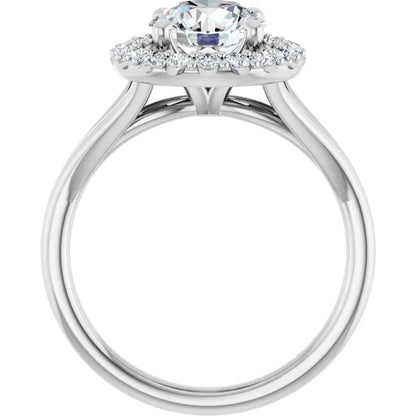 Round Brilliant White Gold Halo Solitaire Split Band Lab Diamond Engagement Ring 