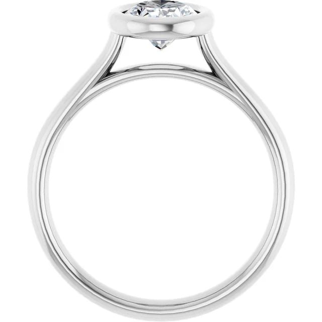 Oval White Gold Bezel Solitaire Lab Diamond Engagement Ring 
