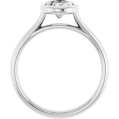 Oval White Gold Bezel Solitaire Lab Diamond Engagement Ring 