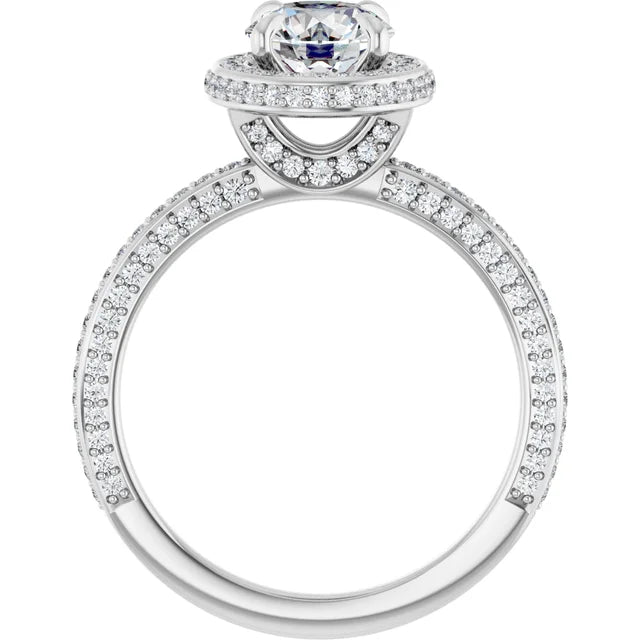 Round Brilliant White Gold Halo Pave Style Lab Diamond Engagement Ring 