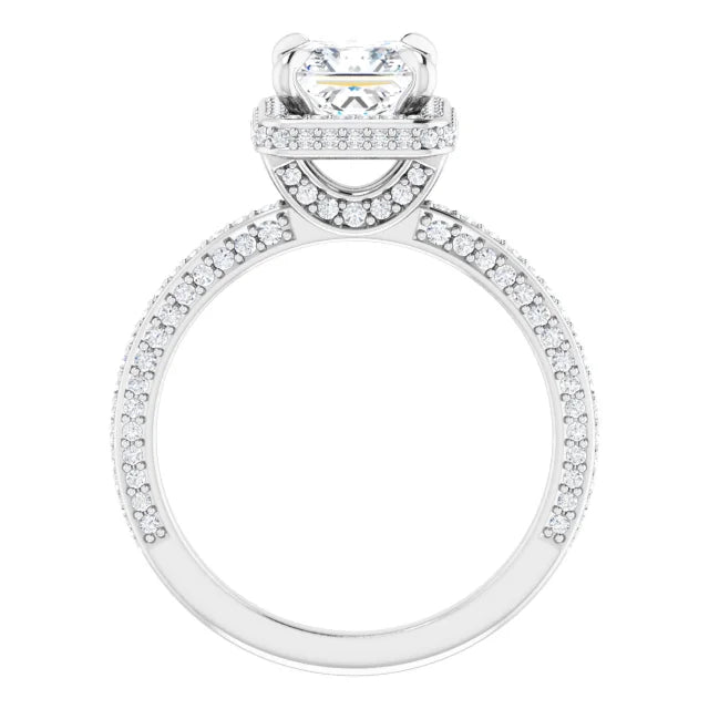 Princess White Gold Halo Pave Style Lab Diamond Engagement Ring 
