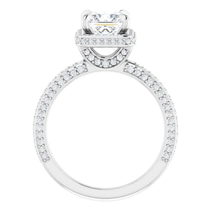 Princess White Gold Halo Pave Style Lab Diamond Engagement Ring 