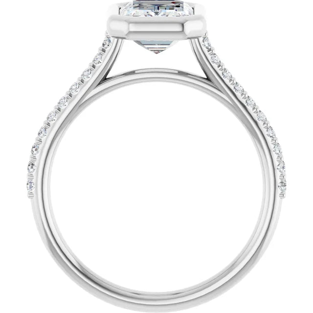 Emerald White Gold Bezel Pave Lab Diamond Engagement Ring 
