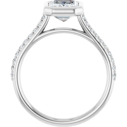 Emerald White Gold Bezel Pave Lab Diamond Engagement Ring 