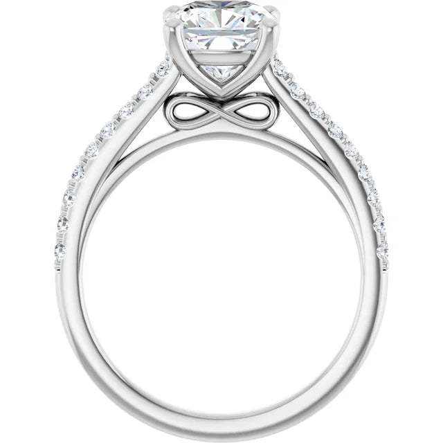 Cushion White Gold Pave Style Lab Diamond Engagement Ring 