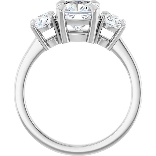 Cushion White Gold Tri Stone Lab Diamond Engagement Ring 