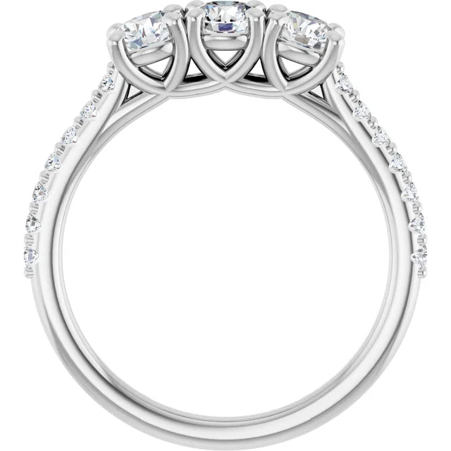 Round Brilliant White Gold Tri Stone Lab Diamonds Engagement Ring 