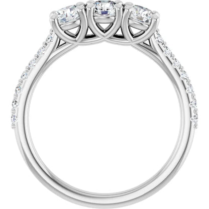 Round Brilliant White Gold Tri Stone Lab Diamonds Engagement Ring 