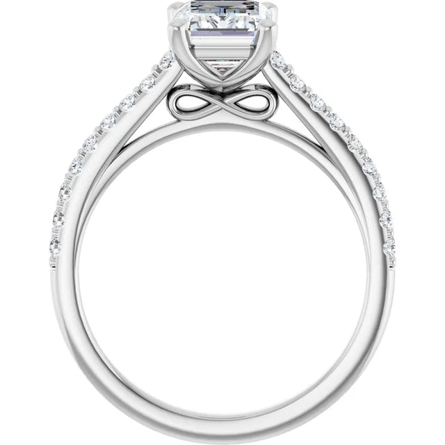 Emerald White Gold Pave Style Lab Diamond Engagement Ring 