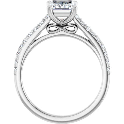 Emerald White Gold Pave Style Lab Diamond Engagement Ring 