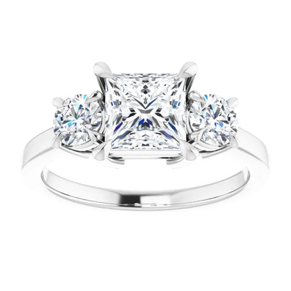 Princess White Gold Tri Stone Lab Diamond Engagement Ring 
