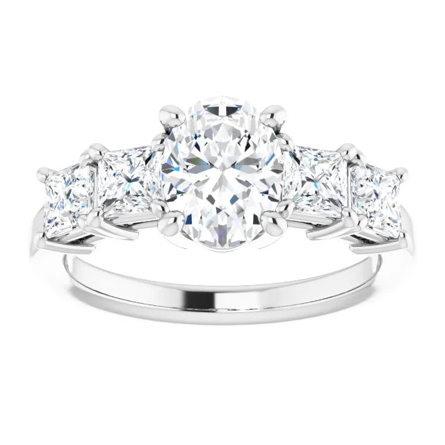 Oval White Gold Multi Stone Accent Style Engagement Ring