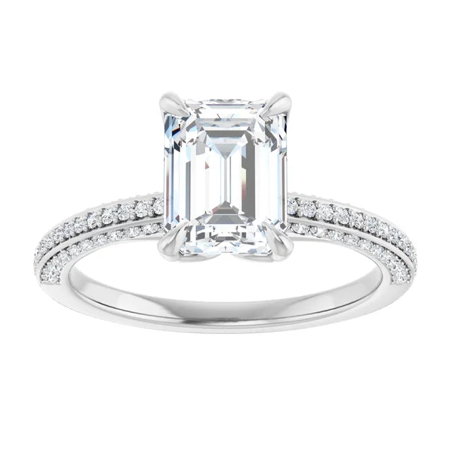 Emerald White Gold Pave Lab Diamond Engagement Ring 