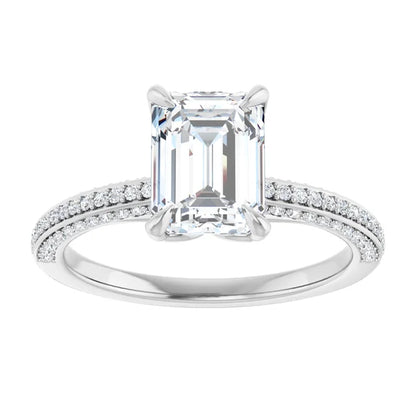 Emerald White Gold Pave Lab Diamond Engagement Ring 