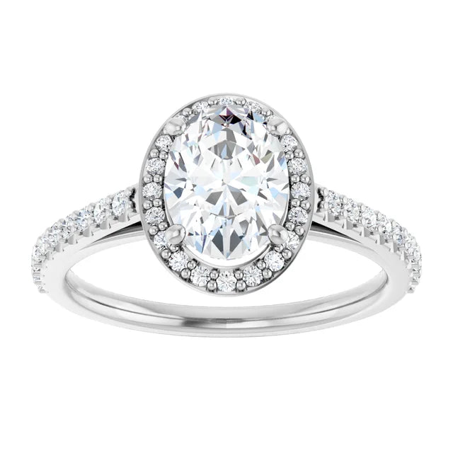 Oval White Gold Halo Lab Diamond Engagement Ring 