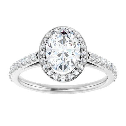 Oval White Gold Halo Lab Diamond Engagement Ring 