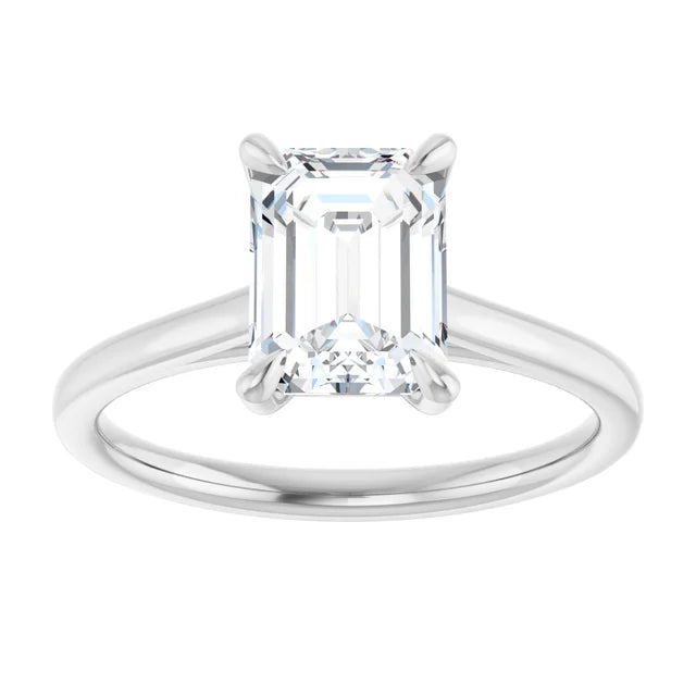 Emerald White Gold Four Claw Solitaire Lab Diamond Engagement Ring 