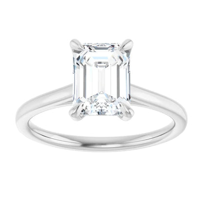Emerald White Gold Four Claw Solitaire Lab Diamond Engagement Ring 