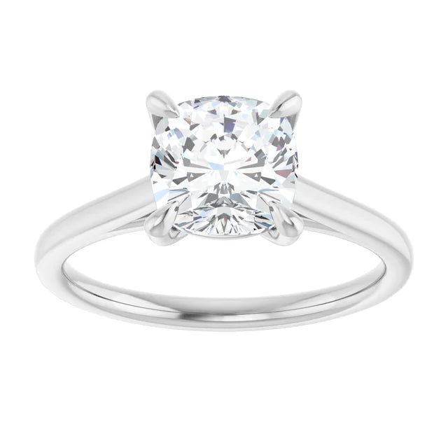 Cushion White Gold Four Claw Solitaire Lab Diamond Engagement Ring 
