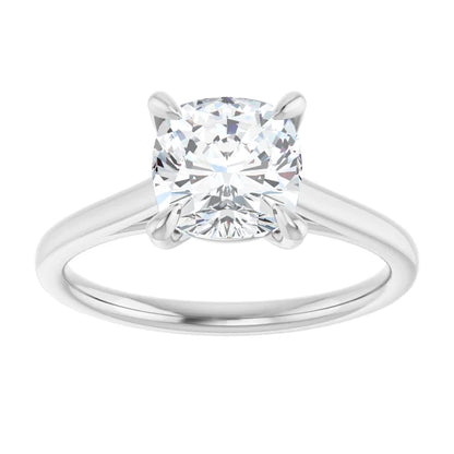 Cushion White Gold Four Claw Solitaire Lab Diamond Engagement Ring 