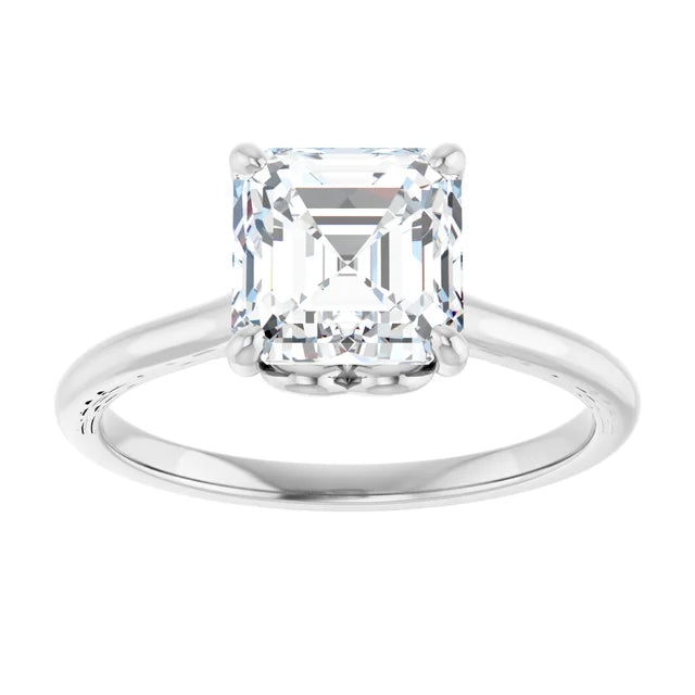 Asscher White Gold Four Claw Solitaire Lab Diamond Engagement Ring 
